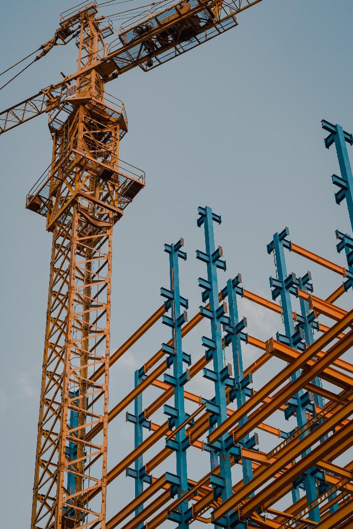 yellow and blue crane tower